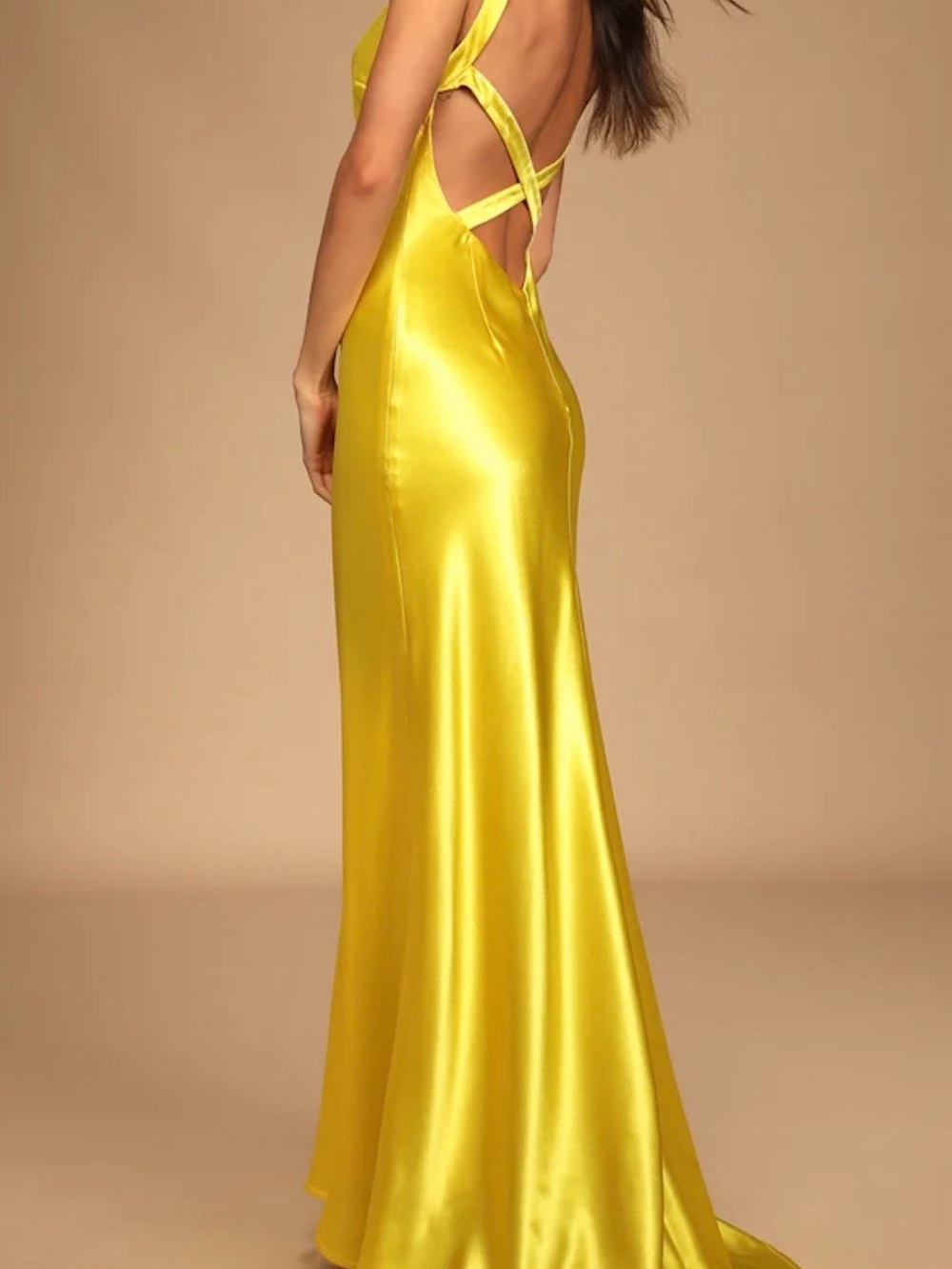 Lulus vibrant yellow satin maxi dress Size M